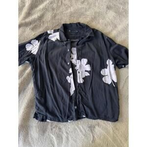 AllSaints Relaxed Fit Black Shirt with White Floral Print